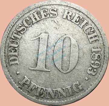 10 Pfennig Münze Deutsches Kaiserreich 1893 G -gr.Adler- s-ss J.13 -0978-