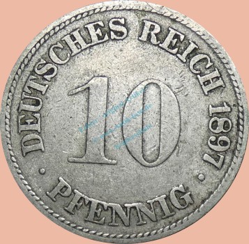 10 Pfennig Münze Deutsches Kaiserreich 1897 G -gr.Adler- s-ss J.13 -0981-