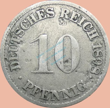 10 Pfennig Münze Deutsches Kaiserreich 1898 G -gr.Adler- s-ss J.13 -0982-