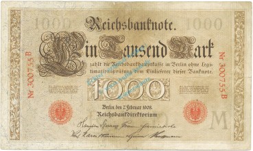 1000 Mark Schein 1908 gbr. DEU.33, Ros.36, P.36 deutsches Kaiserreich -1312-