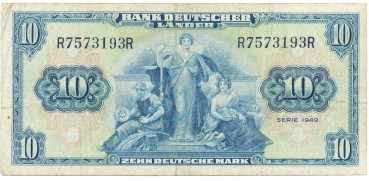 10 Mark Schein -Kopfgeld- gbr. 1949 BRD-4, Ros.258, P.16.a , Bank deutscher Länder -1294-