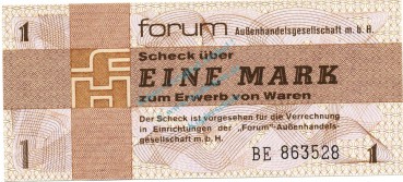 1 Mark Forum Scheck unc-kfr. 1979 DDR-30, Ros.368, P.FX2 , DDR -1308-