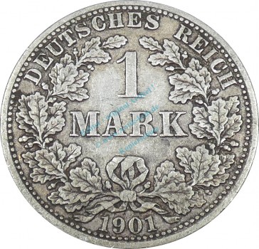 1 Mark Kursmünze -gr. Adler- 1901 F -deutsches Kaiserreich- s-ss J.17 -0846-