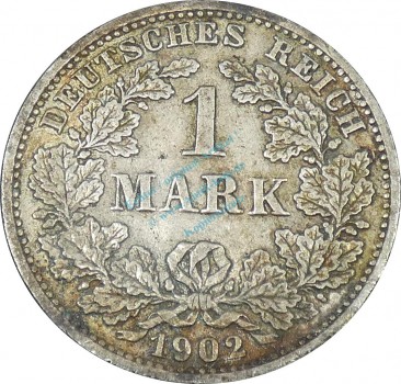 1 Mark Kursmünze -gr. Adler- 1902 D -deutsches Kaiserreich- ss-vz J.17 -0856-