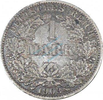 1 Mark Kursmünze -gr. Adler- 1903 A -deutsches Kaiserreich- s-ss J.17 -0860-