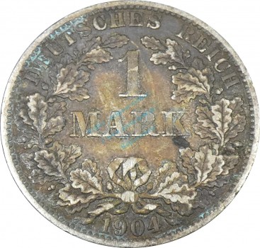 1 Mark Kursmünze -gr. Adler- 1904 A -deutsches Kaiserreich- s-ss J.17 -0862-