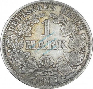 1 Mark Kursmünze -gr. Adler- 1907 J -deutsches Kaiserreich- ss J.17 -0847-