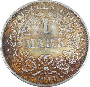 1 Mark Kursmünze -gr. Adler- 1914 A -deutsches Kaiserreich- ss-vz J.17 -0854-