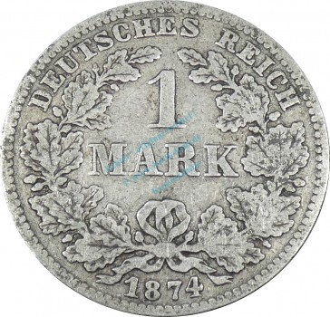 1 Mark Kursmünze -kl. Adler- 1874 D -deutsches Kaiserreich- s. J.9 -0840-