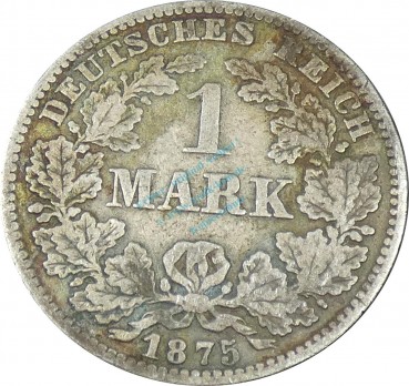 1 Mark Kursmünze -kl. Adler- 1875 E -deutsches Kaiserreich- s-ss J.9 -0839-
