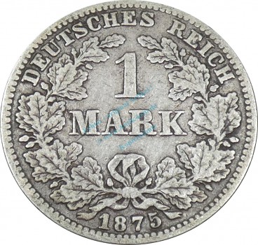1 Mark Kursmünze -kl. Adler- 1875 G -deutsches Kaiserreich- s-ss J.9 -0844-