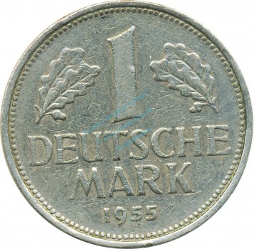 1 Mark Kursmmünze 1955 G -Bundesrepublik Deutschland- s-ss , J.385 -0708-