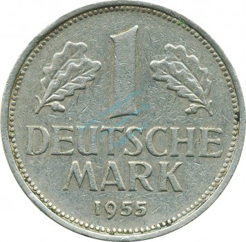 1 Mark Kursmmünze 1955 G -Bundesrepublik Deutschland- s-ss , J.385 -0709-