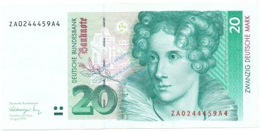 20 D-Mark -Ersatznote- L-gbr 1991 BRD-42.b, Ros.298, P.39.a , Deutsche Bundesbank -0512-