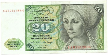 20 D-Mark Schein f-kfr 1970 BRD-15, Ros.271, P.32.a , Deutsche Bundesbank -1276-
