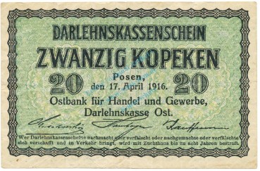 20 Kopeken Schein gbr. 1916 EWK-34, Ros.458, P.R121 , WW1 Russland -1305-
