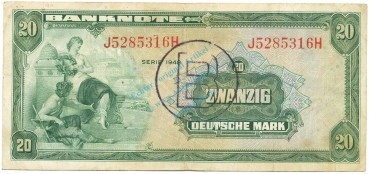 20 Mark Schein -B Stpl- gbr 1948 WBZ-18, Ros.241, P.6.b-d , Bank deutscher Länder -1291-