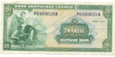 20 Mark Schein -Kopfgeld- gbr. 1949 BRD-5, Ros.260, P.17.a , Bank deutscher Länder -1293-