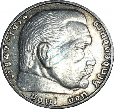 2 Mark Kursmünze -Hindenburg- 1938 F -deutsches Reich- ss-vz J.366 -0801-