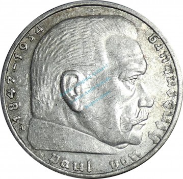 2 Mark Kursmünze -Hindenburg- 1939 A -deutsches Reich- ss-vz J.366 -0804-