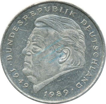 2 Mark Kursmmünze 1990 J -Franz-Josef Strauß- ss-vz , J.450 -0692-