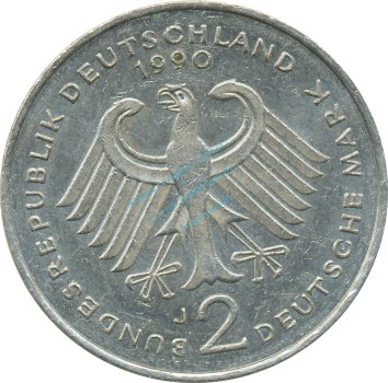 Preview: 2 Mark Kursmmünze 1990 J -Franz-Josef Strauß- ss-vz , J.450 -0692-