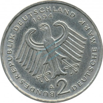 2 Mark Kursmmünze 1994 A -Franz-Josef Strauß- ss-vz , J.450 -0693-
