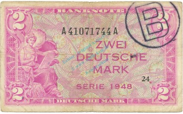 2 Mark Schein -B Stpl- gbr 1948 WBZ-15, Ros.235, P.3.b-d , Bank deutscher Länder -1297-
