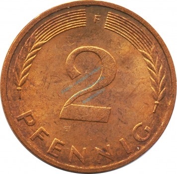 2 Pfennig Kursmmünze 1974 F -Bundesrepublik Deutschland- ss-vz , J.381 -0696-