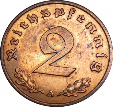 2 Reichspfennig Kursmünze 1937 A -Deutsches Reich- ss-vz , J.362 -0771-