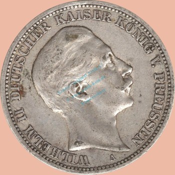 3 Mark Kursmünze Preussen 1908 A -Wilhelm II- ss-vz J.103 -0940-