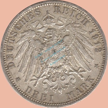 Preview: 3 Mark Kursmünze Preussen 1912 A -Wilhelm II- ss-vz J.103 -0939-
