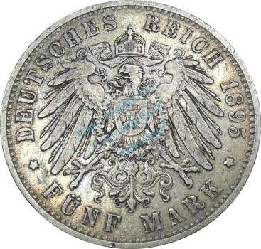 Preview: 5 Mark Kursmünze 1895 -Wilhelm II König v. Württemberg- ss J.176 -0904-