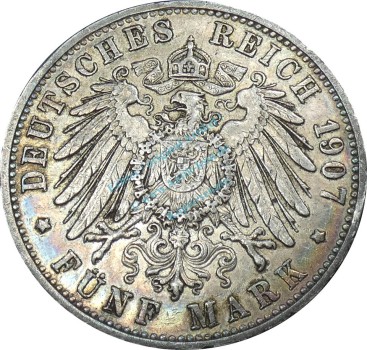 Preview: 5 Mark Kursmünze 1907 -Friedrich Grosherzog von Baden- ss J.33 -0902-