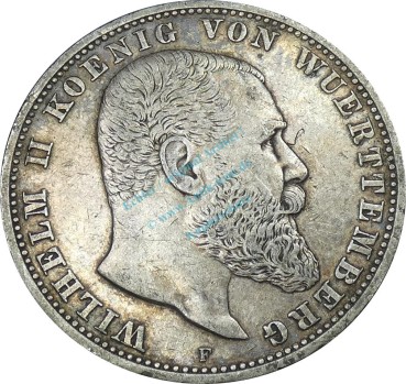 5 Mark Kursmünze 1907 -Wilhelm II König v. Württemberg- ss J.176 -0903-