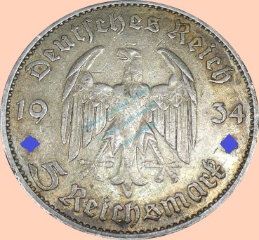 Preview: 5 Mark Münze -Garnisonskirche- 1934 J -deutsches Reich- s-ss J.357 -0923-