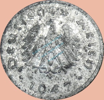 Preview: 5 Pfennig Münze -Deutsches Reich- 1947 D -Ohne HK- s-ss J.374 -0961-