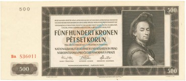 500 Kronen unc-kfr 1942 ZWK-18.a, Ros.565, P.12 Böhmen und Mähren -1299-