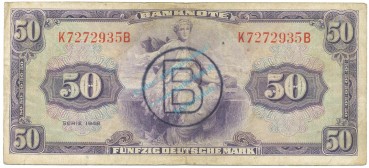 50 Mark Schein -B Stpl- gbr 1948 WBZ-19, Ros.243, P.7.b-d , Bank deutscher Länder -1290-