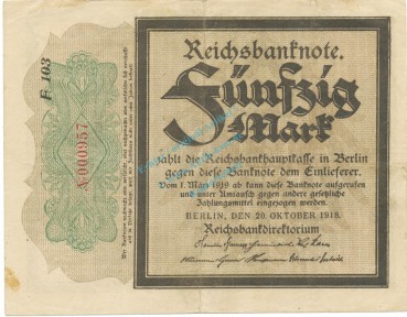 50 Mark Trauerschein gbr 1918 DEU-44.c, Ros.56, P.64 Kaiserreich -1298-