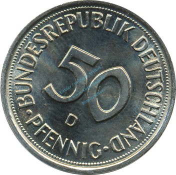50 Pfennig Kursmmünze 1995 D -Bundesrepublik Deutschland- vz-stgl , J.384 -0689-