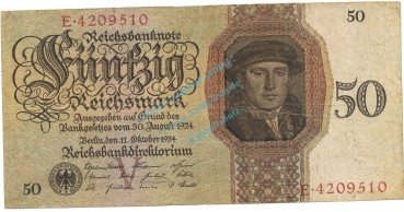 50 Reichsmark Schein -V- 1924 gbr-. DEU.176, Ros.170, P.177 deutsche Reichsbank -1315-