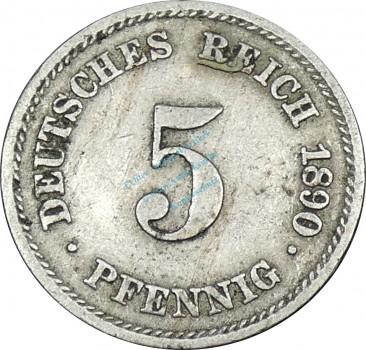 5 Pfennig Kursmünze -gr. Adler- 1890 E -deutsches Kaiserreich- ss-vz J.12 -0869-