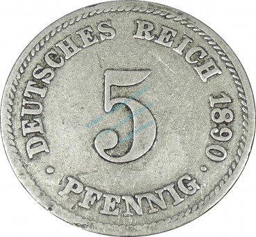 5 Pfennig Kursmünze -gr. Adler- 1890 J -deutsches Kaiserreich- s-ss J.12 -0835-