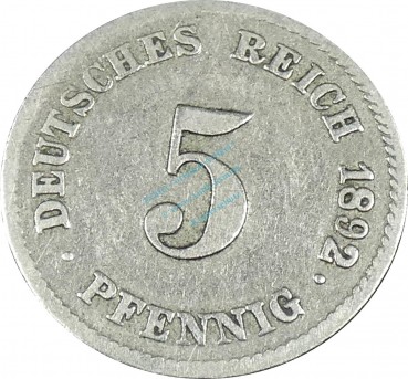 5 Pfennig Kursmünze -gr. Adler- 1892 G -deutsches Kaiserreich- s-ss J.12 -0872-