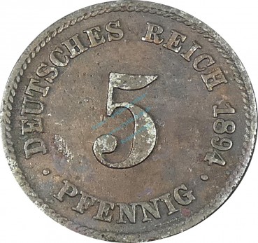 5 Pfennig Kursmünze -gr. Adler- 1894 F -deutsches Kaiserreich- s-ss J.12 -0873-
