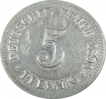 5 Pfennig Kursmünze -gr. Adler- 1894 G -deutsches Kaiserreich- ss-vz J.12 -0874-
