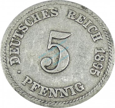 5 Pfennig Kursmünze -gr. Adler- 1895 F -deutsches Kaiserreich- s-ss J.12 -0876-