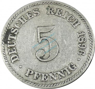 5 Pfennig Kursmünze -gr. Adler- 1896 E -deutsches Kaiserreich- ss J.12 -0877-