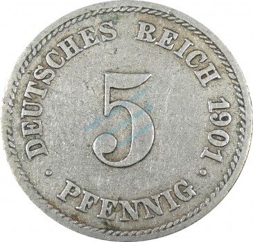 5 Pfennig Kursmünze -gr. Adler- 1901 J -deutsches Kaiserreich- s-ss J.12 -0883-